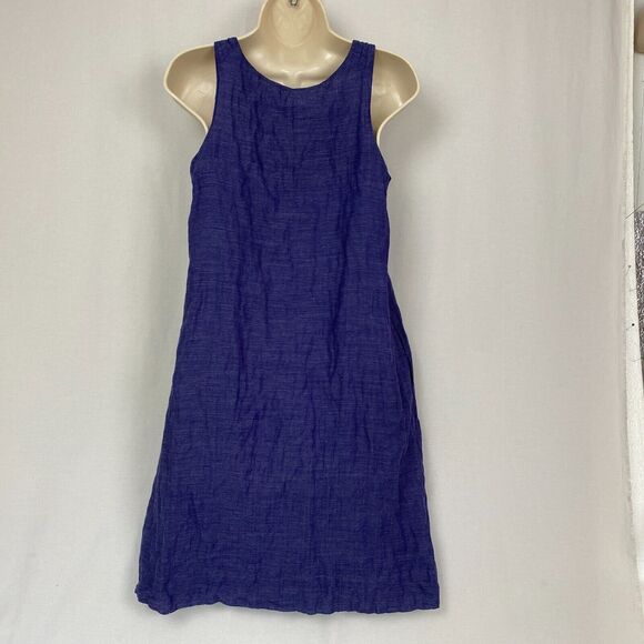 Eileen Fisher Dress Women XS Purple Shift Sundress Metallic Micro Stripe Pockets - Picture 5 of 13